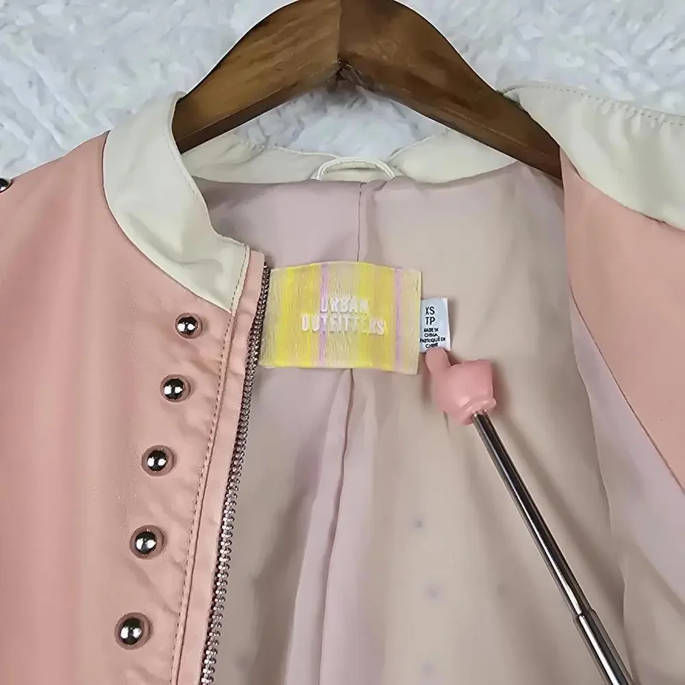 Urban Outfitters Pink and Cream Studded Leather Jacket